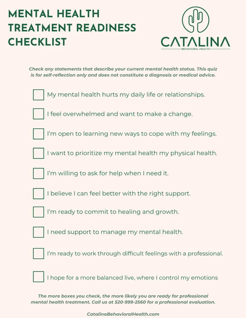 Mental Health Treatment Readiness Checklist - Catalina Behavioral Health