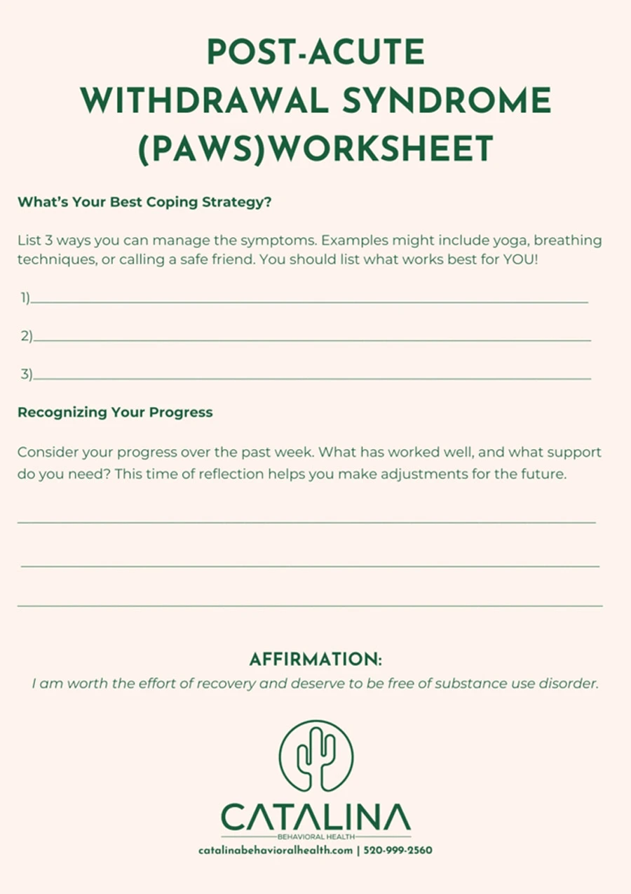 Post-Alcohol Withdrawal Symptoms PDF Worksheets