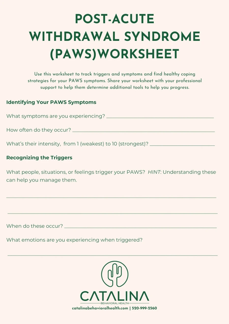 Post-Alcohol Withdrawal Symptoms PDF Worksheets