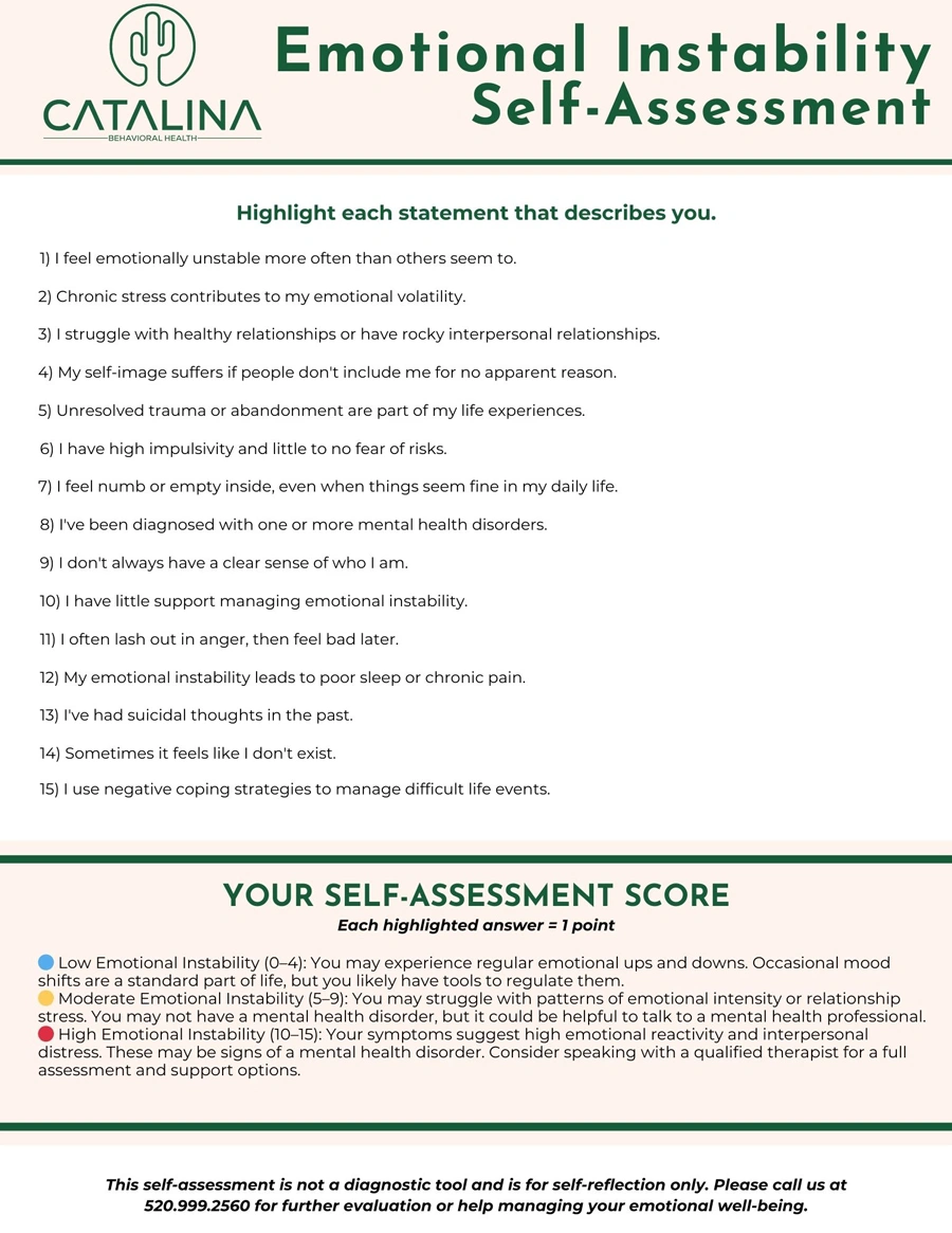 Emotional Instability Self-Assessment Quiz - Catalina Behavioral Health
